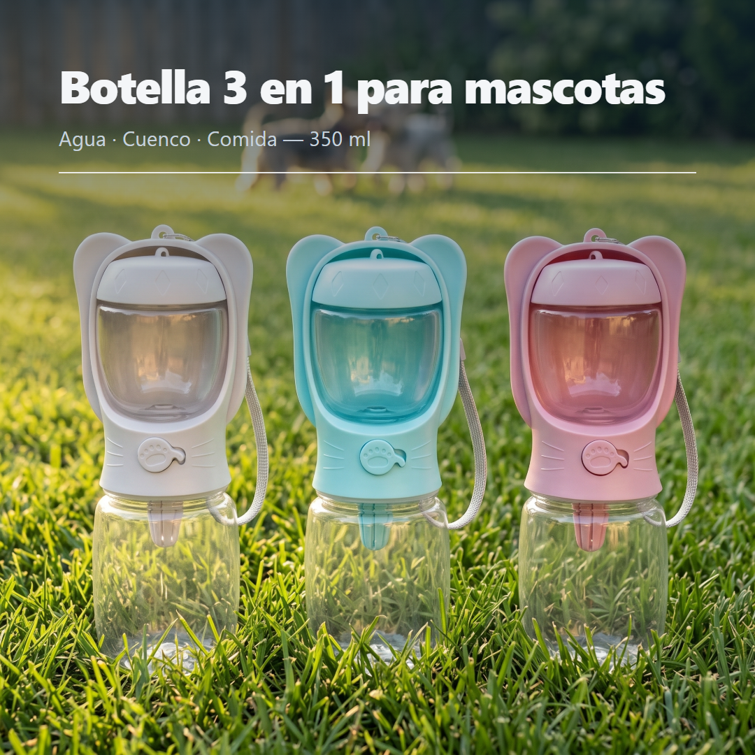 Botella 3 en 1 para Mascotas · 350 ml